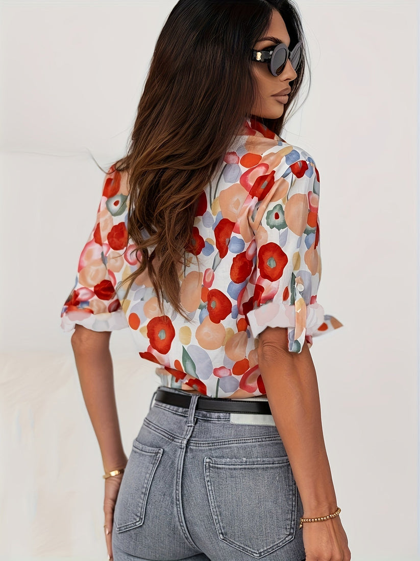 Long-Sleeve Floral Print Blouse for Women