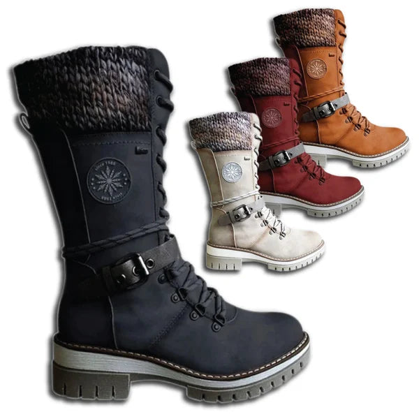 High Lace-Up Faux Leather Boots for Women