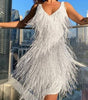 Elegant flattering silhouette fringe evening dress