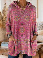 Ethnic Print Knitted Hoodie Tunic for Women