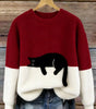 Casual sweater with cat pattern for women