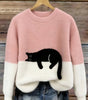 Casual sweater with cat pattern for women