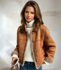 Structured Short Suede Jacket with Shearling Trim for Women