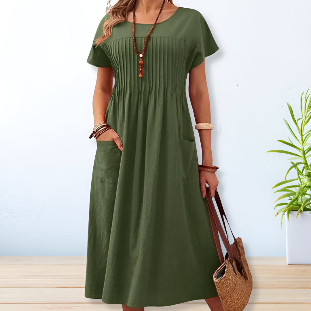 Long cotton and linen dress for women