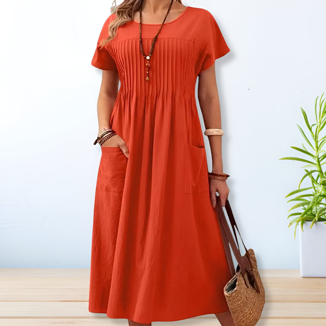 Long cotton and linen dress for women
