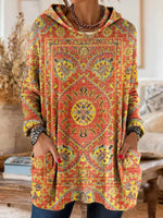 Ethnic Print Knitted Hoodie Tunic for Women