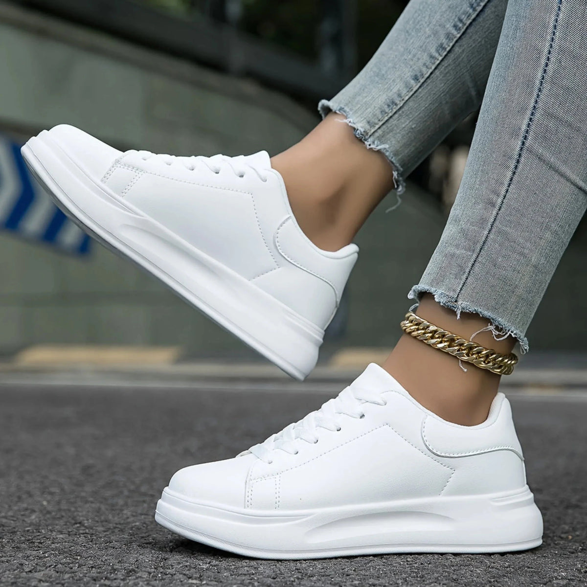 Basket Confort à Semelle Épaisse en Simili Cuir pour Femme - Emilia Lane