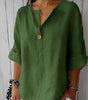 Linen V-Neck Blouse with 3/4 Sleeves for Women | Ideal for Everyday Wear