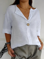 Linen V-Neck Blouse with 3/4 Sleeves for Women | Ideal for Everyday Wear
