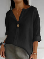 Loose V-Neck Blouse with Short Sleeves for Women | Ideal for Everyday Wear