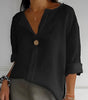Linen V-Neck Blouse with 3/4 Sleeves for Women | Ideal for Everyday Wear