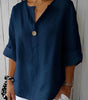 Linen V-Neck Blouse with 3/4 Sleeves for Women | Ideal for Everyday Wear