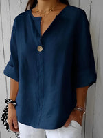Linen V-Neck Blouse with 3/4 Sleeves for Women | Ideal for Everyday Wear