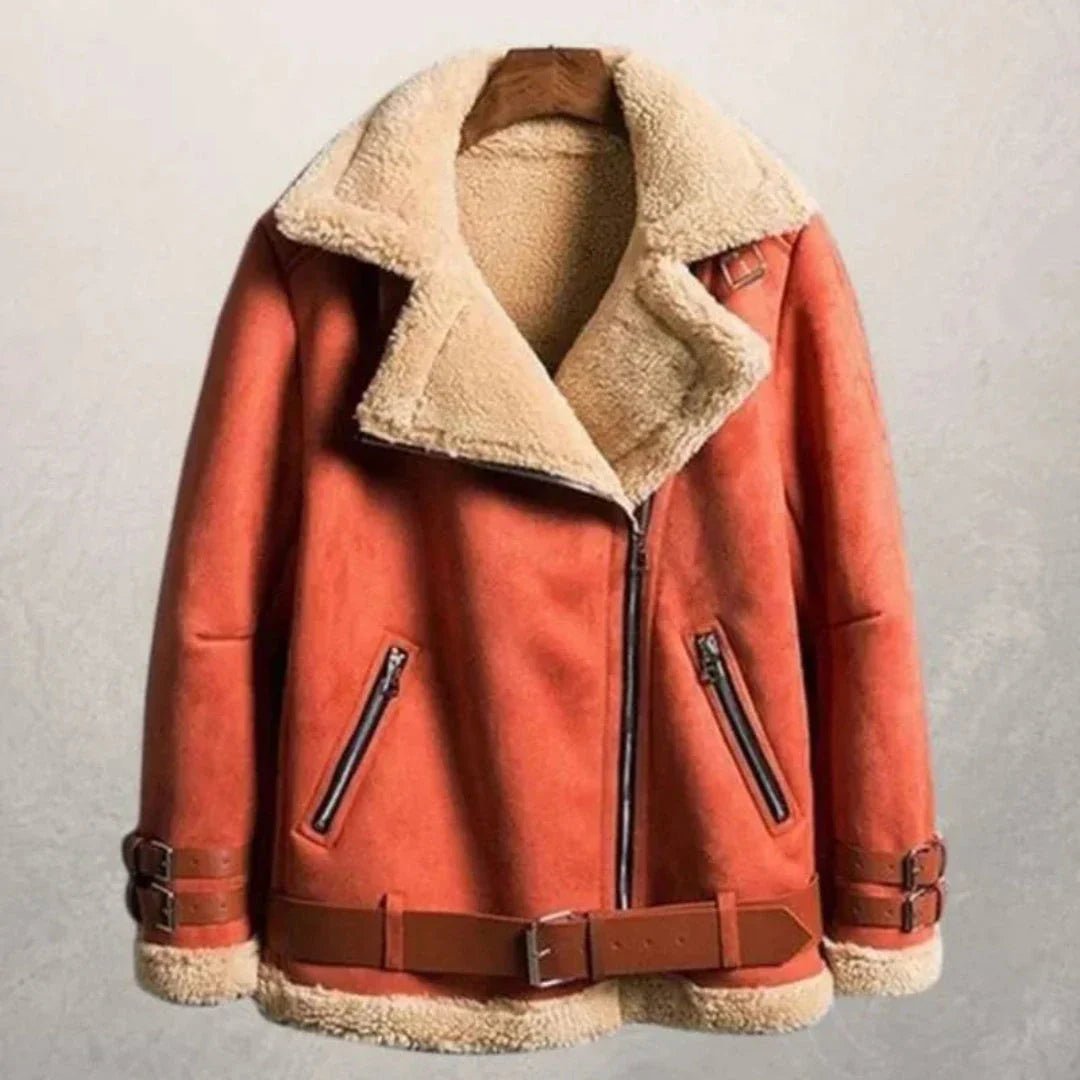 Blouson Aviateur en Suède Doublé de Fausse Fourrure pour Femmes - Emilia Lane