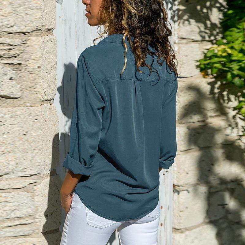 Casual Long Sleeve V-Neck Blouse for Women