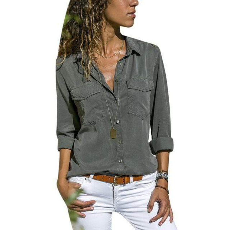 Casual Long Sleeve V-Neck Blouse for Women
