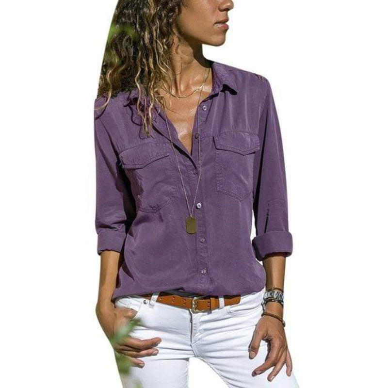 Casual Long Sleeve V-Neck Blouse for Women