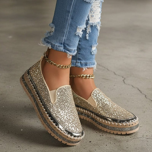 Glitter Platform Loafers for Women