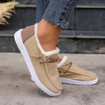 Canvas Moccasins for Women with Faux Fur Lining