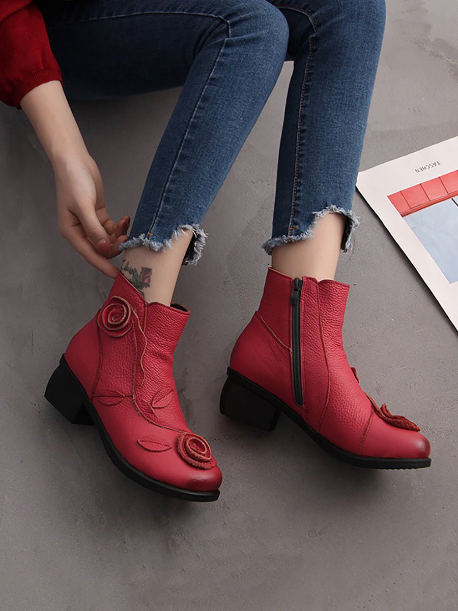 Bottes à Talon Moyen en Cuir avec Motifs Floraux pour Femme - Emilia Lane