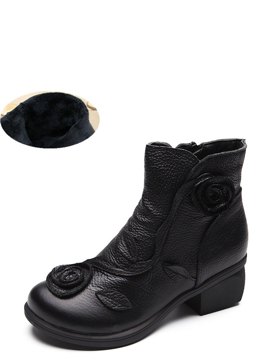 Bottes à Talon Moyen en Cuir avec Motifs Floraux pour Femme - Emilia Lane