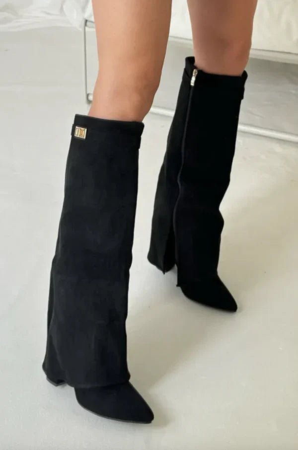 Bottes Hauteur Genou à Talon Bloc en Suède pour Femmes - Emilia Lane