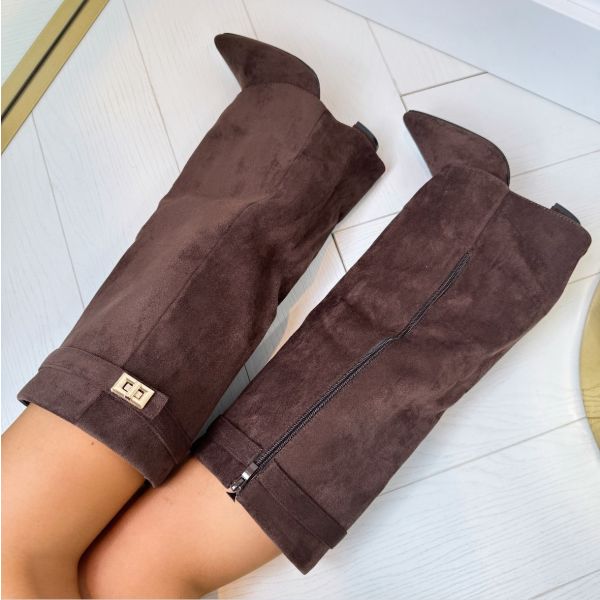 Bottes Hauteur Genou à Talon Bloc en Suède pour Femmes - Emilia Lane