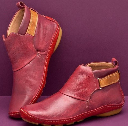 Casual Flat Ankle Boots for Women with Buckle and Velcro