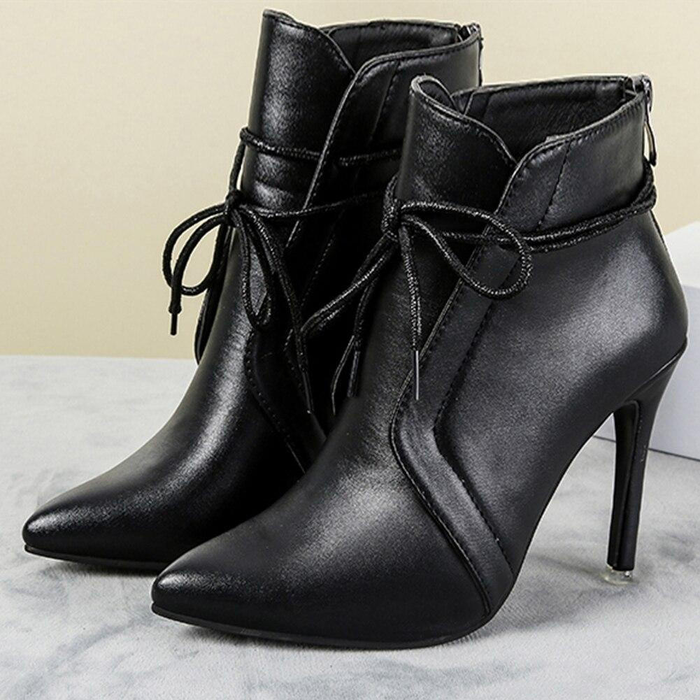 Pointed Toe Stiletto Heel Ankle Boots in Faux Leather for Women