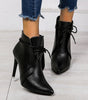 Pointed Toe Stiletto Heel Ankle Boots in Faux Leather for Women