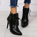 Pointed Toe Stiletto Heel Ankle Boots in Faux Leather for Women