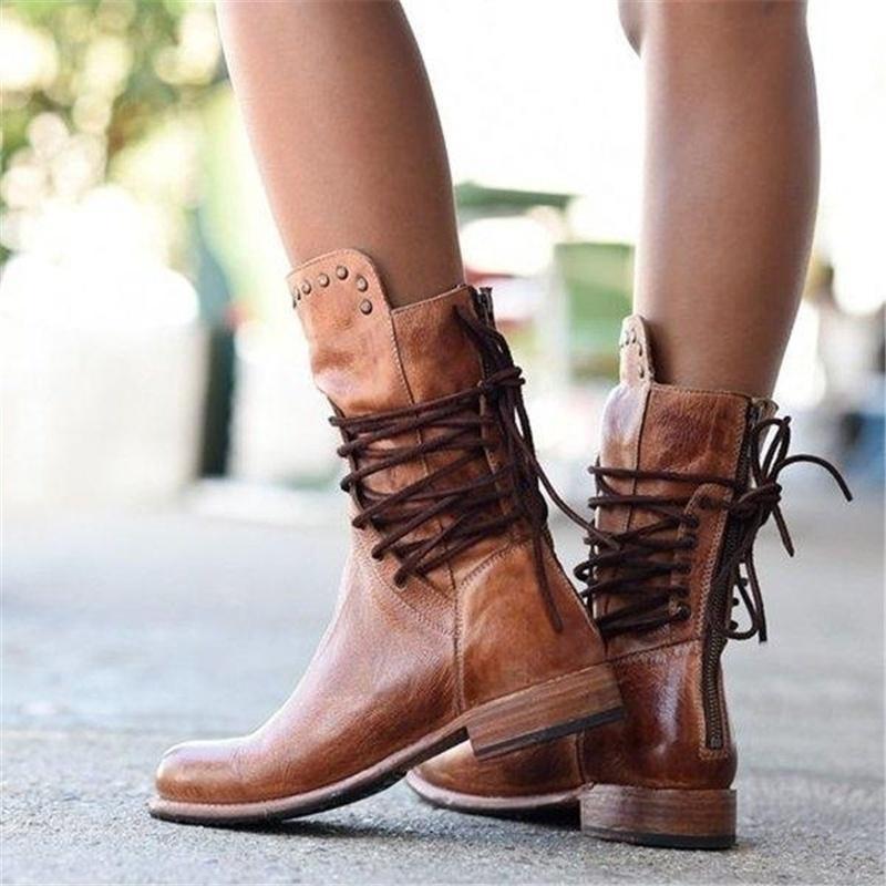 Lace-Up Ankle Boots with Faux Leather Heel for Women