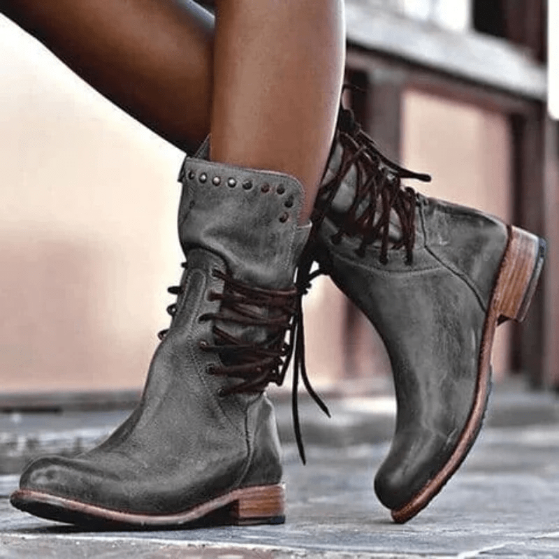 Lace-Up Ankle Boots with Faux Leather Heel for Women