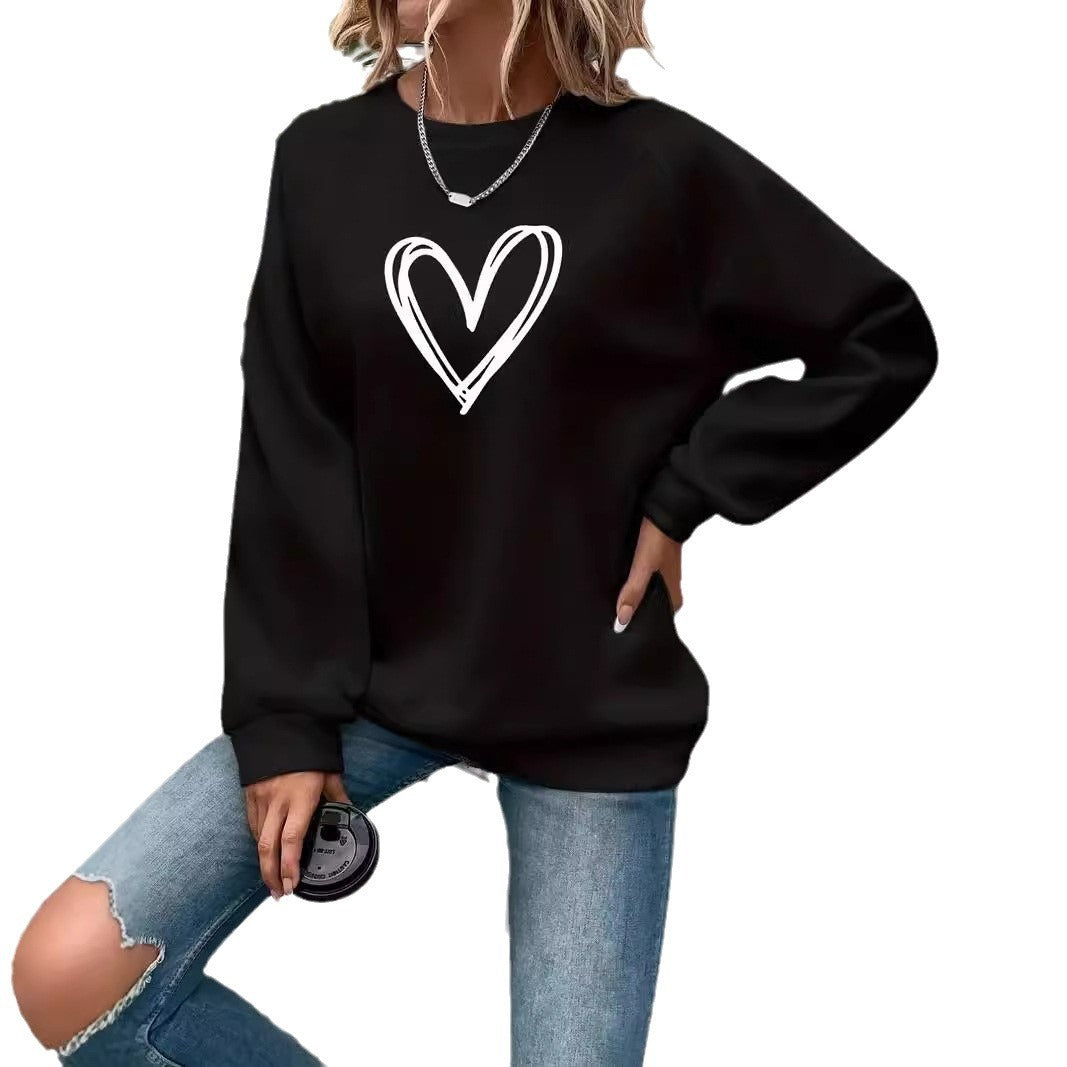 Long-sleeve round neck sweater with heart print for Women