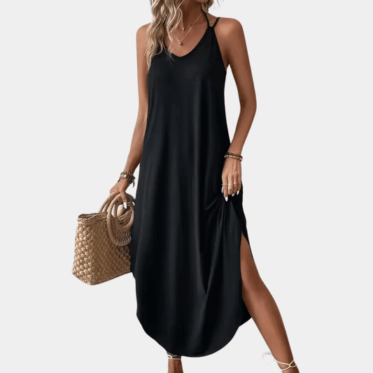 V-Neck Camisole Dress with Side Slit for Women