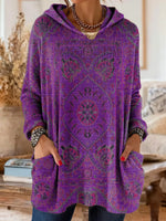 Ethnic Print Knitted Hoodie Tunic for Women