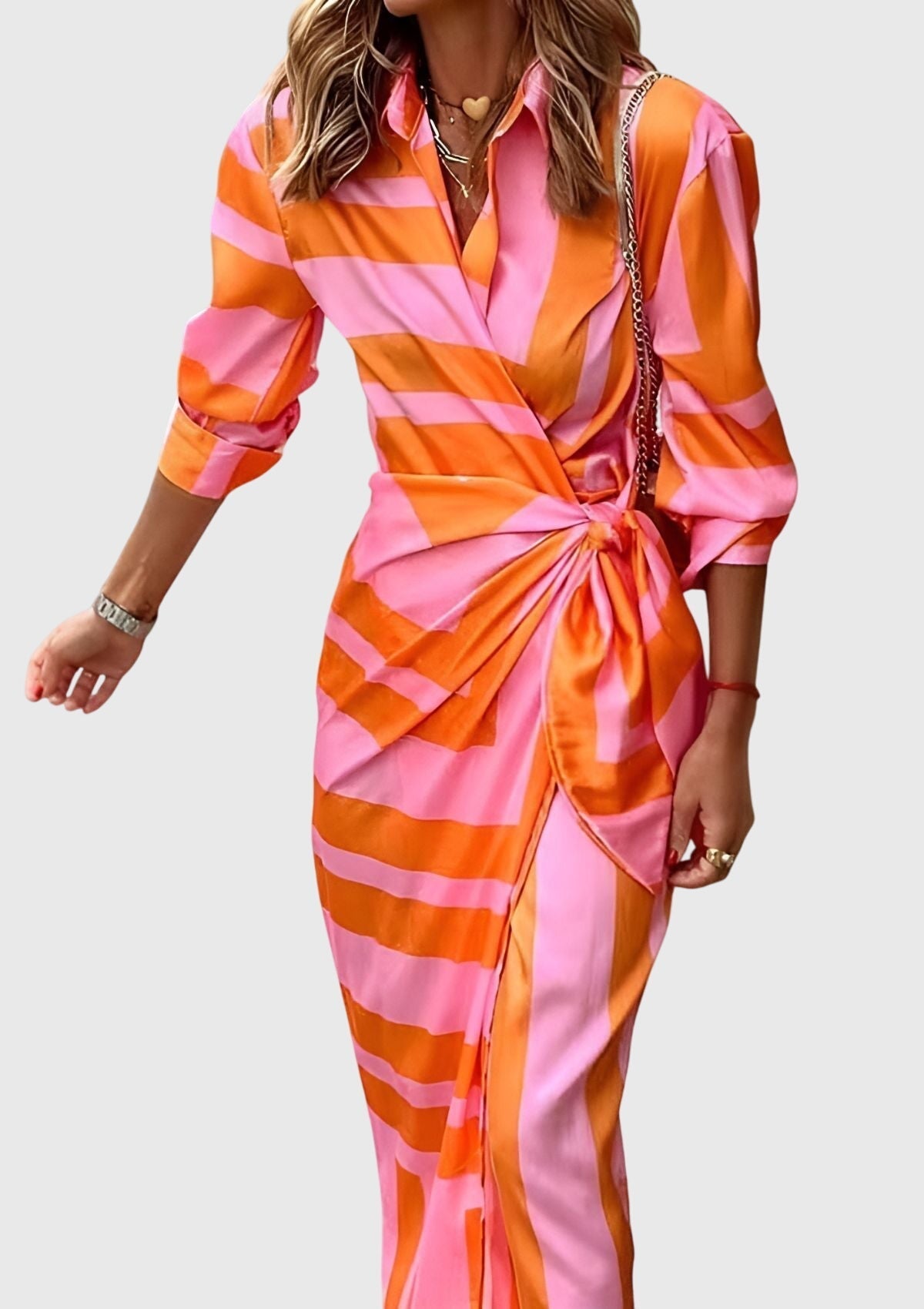 Long-sleeve printed maxi dress for women