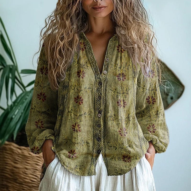 Chemise à Imprimé Feuilles Vintage pour Femmes - Emilia Lane