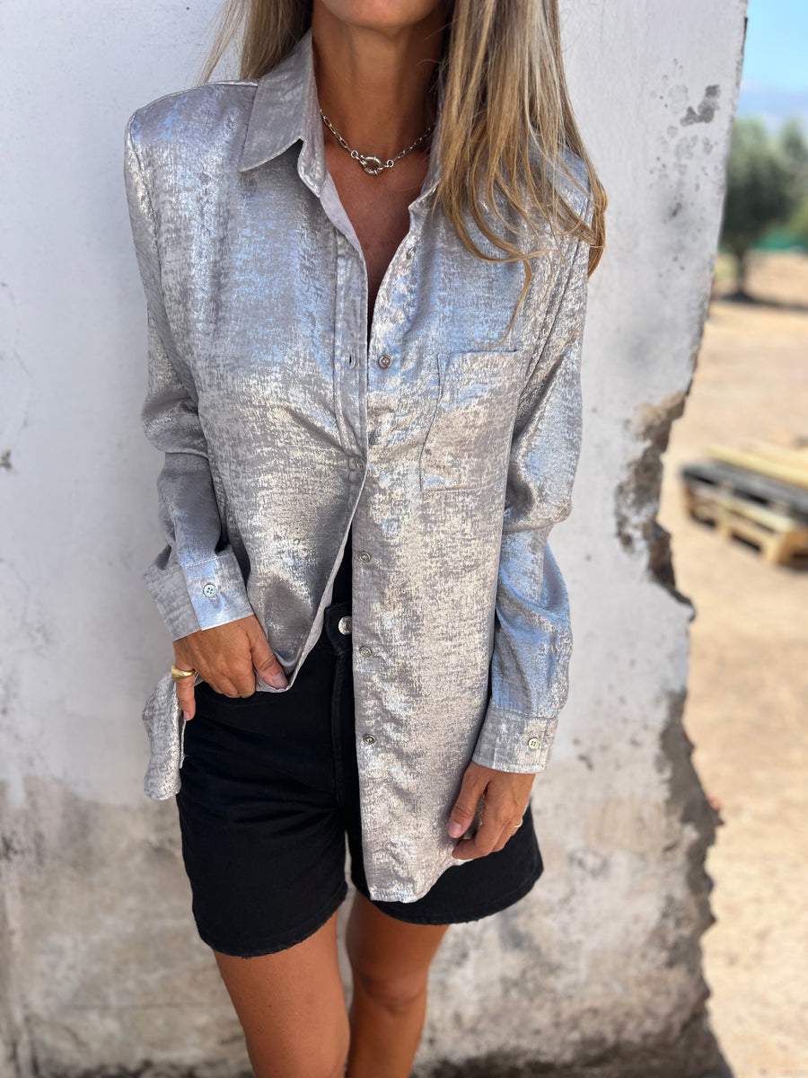 Chemise en daim décontractée à col tailleur pour femmes - Emilia Lane