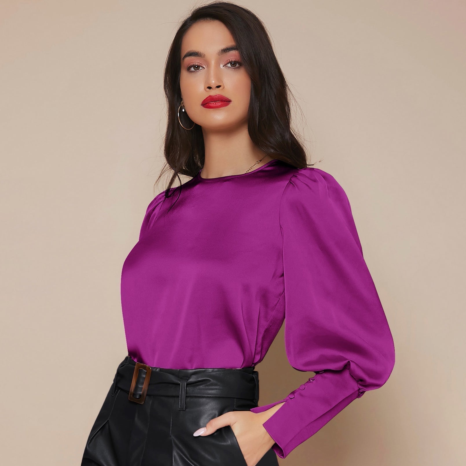 Chemise Satin à Manches Longues pour Femme - Emilia Lane