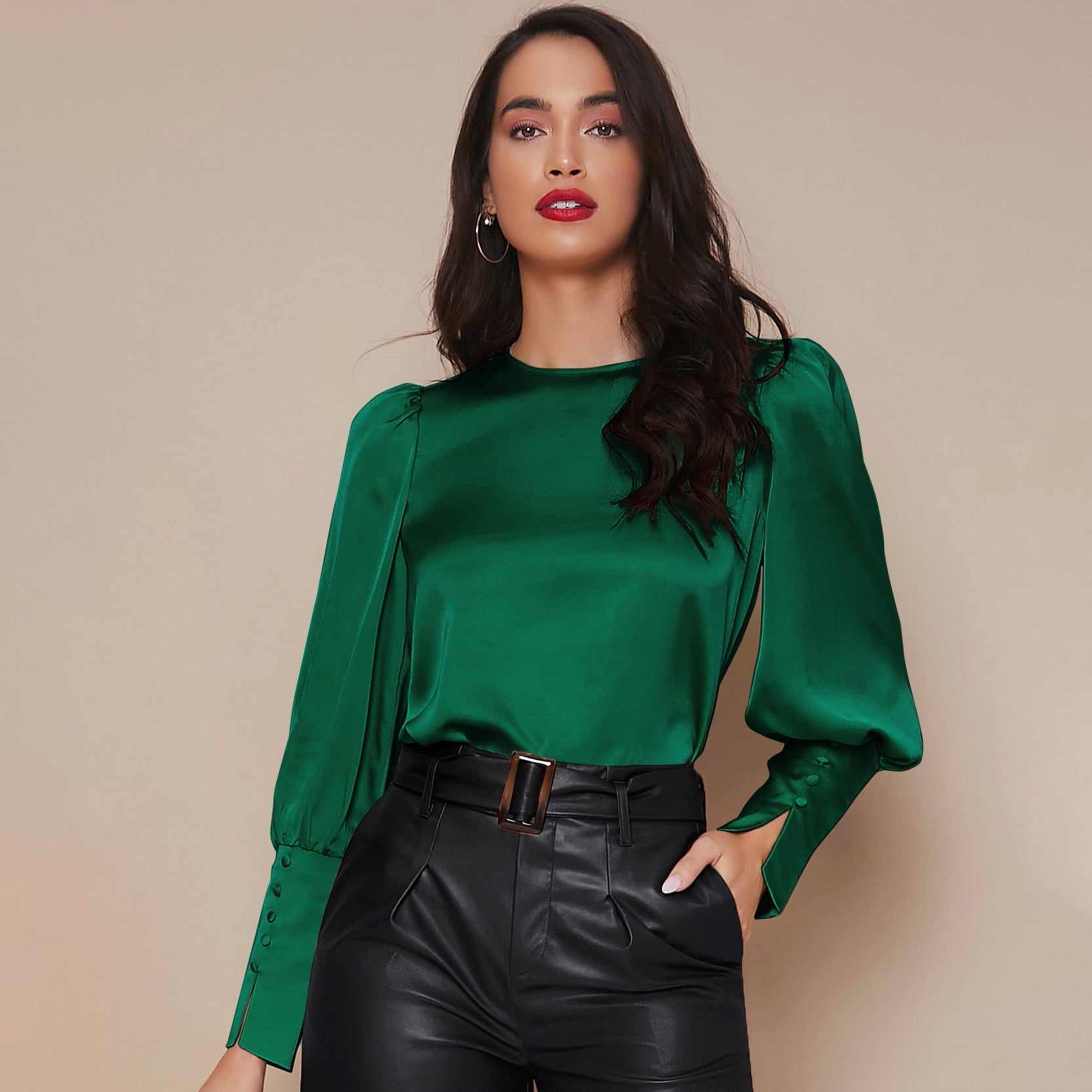 Chemise Satin à Manches Longues pour Femme - Emilia Lane