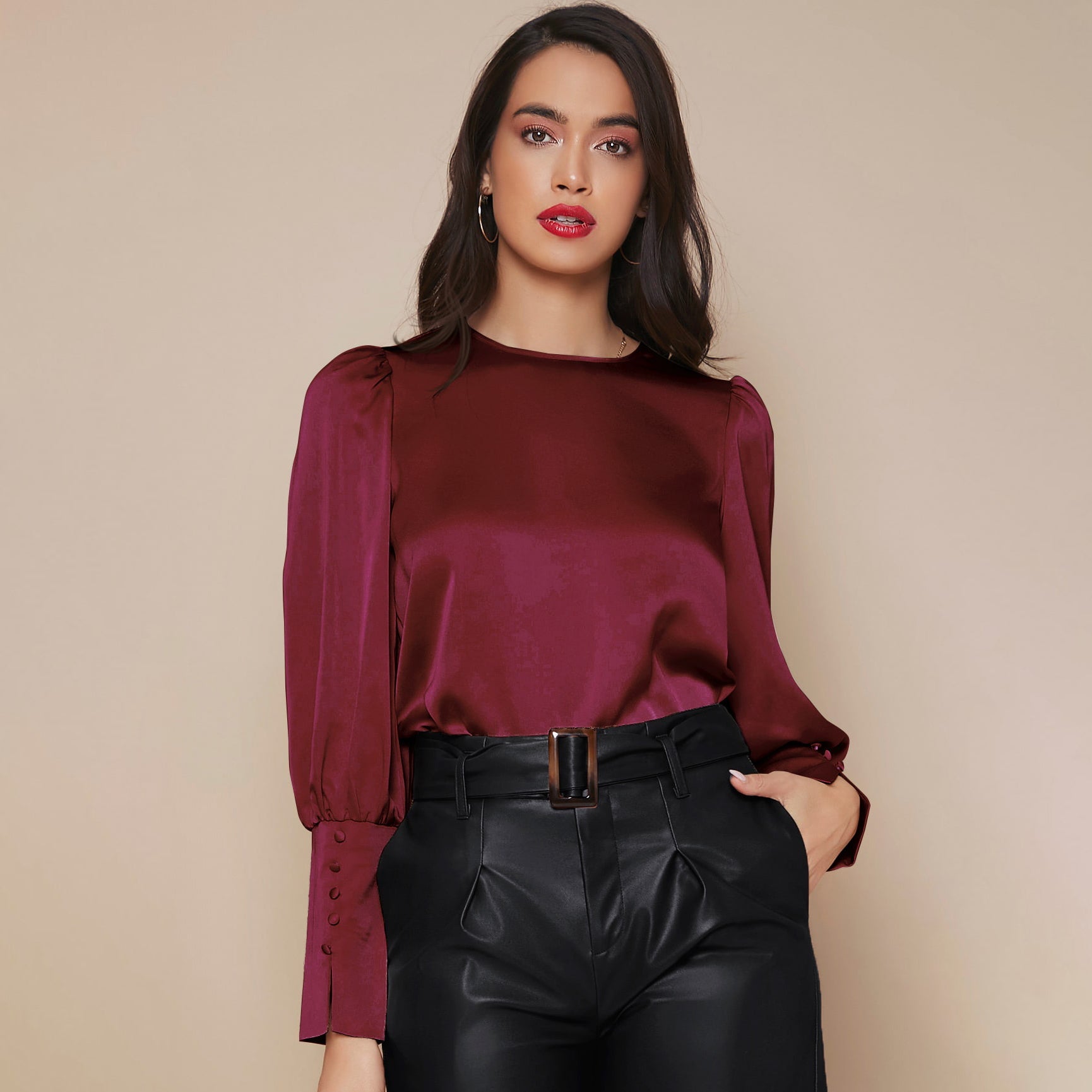 Chemise Satin à Manches Longues pour Femme - Emilia Lane