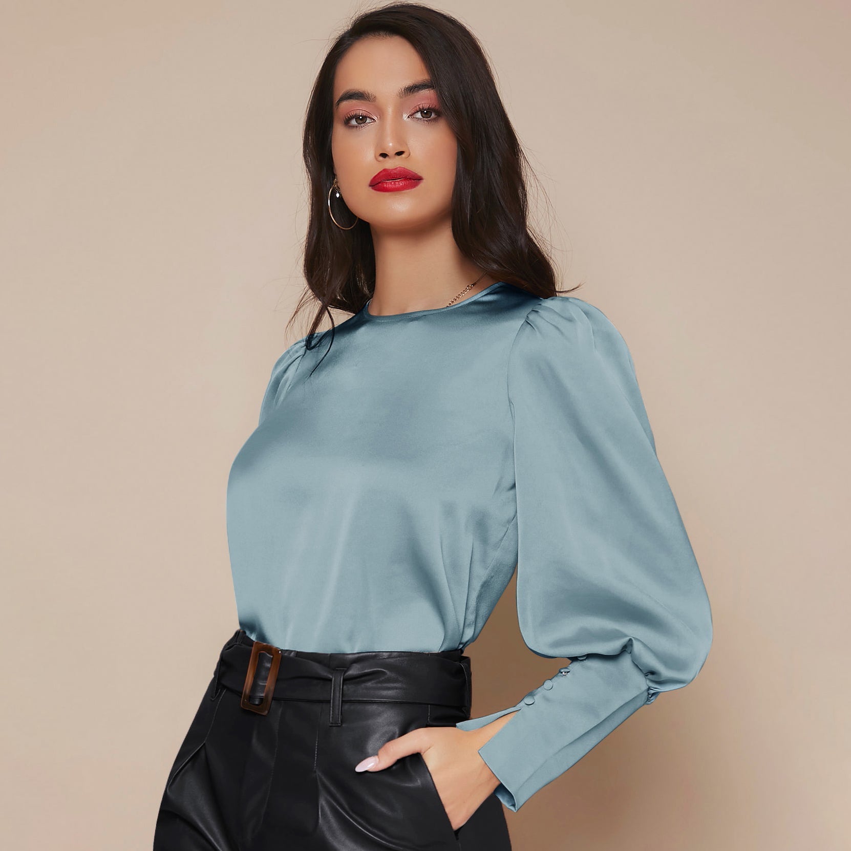 Chemise Satin à Manches Longues pour Femme - Emilia Lane
