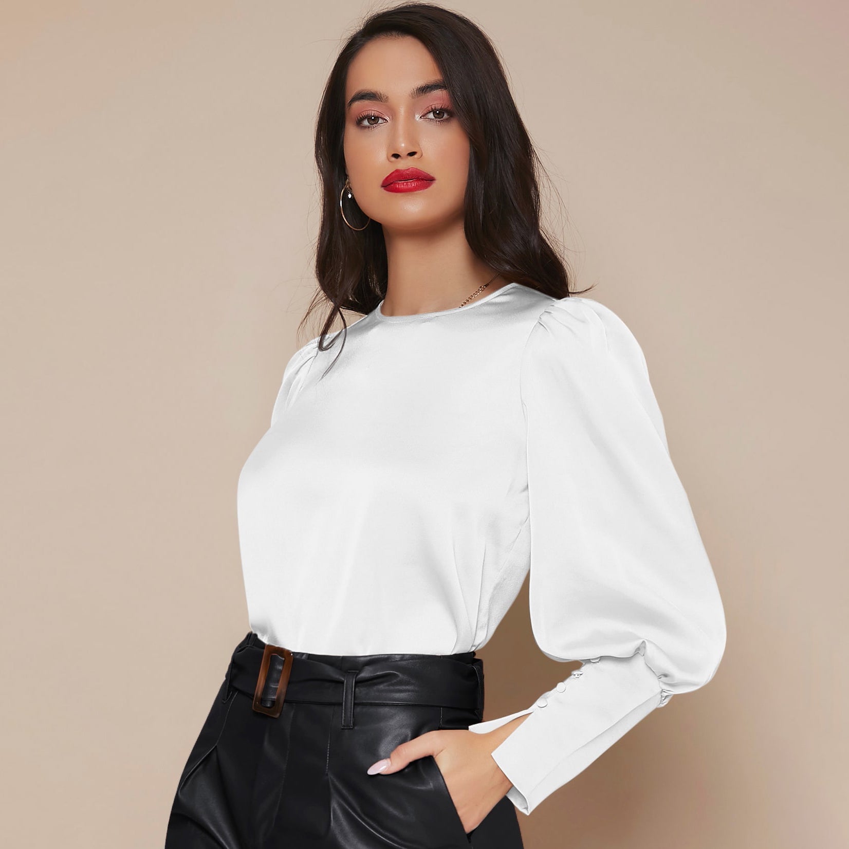 Chemise Satin à Manches Longues pour Femme - Emilia Lane