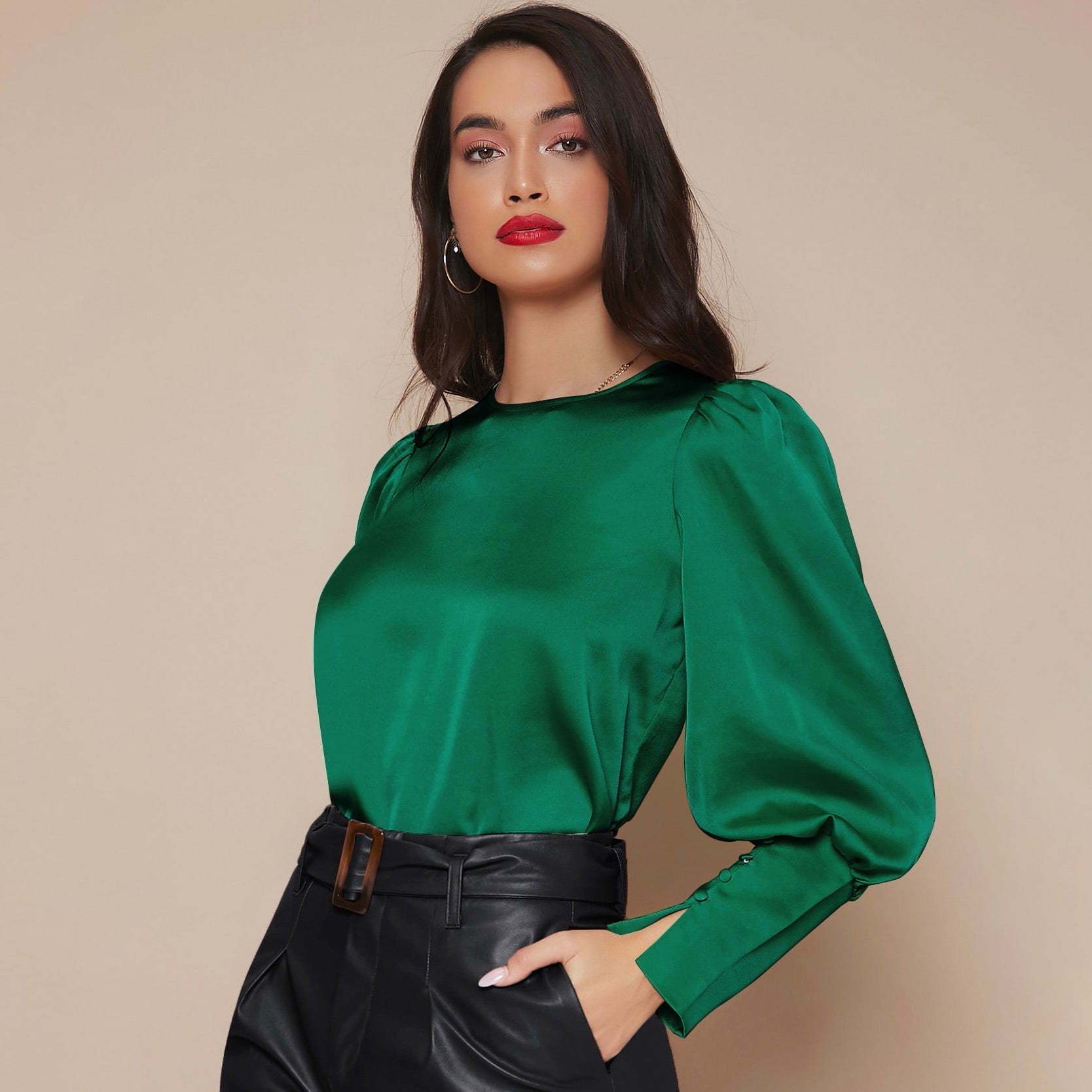 Chemise Satin à Manches Longues pour Femme - Emilia Lane