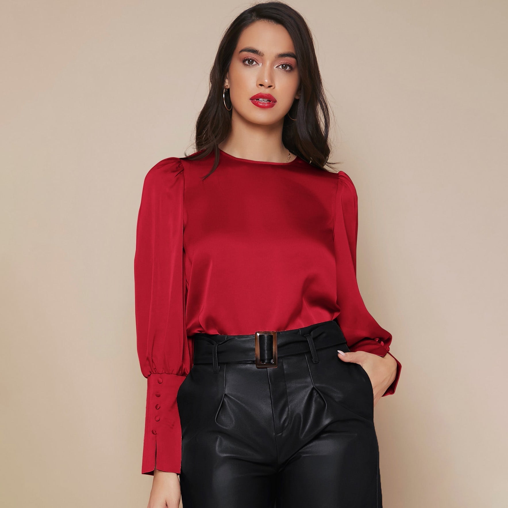 Chemise Satin à Manches Longues pour Femme - Emilia Lane