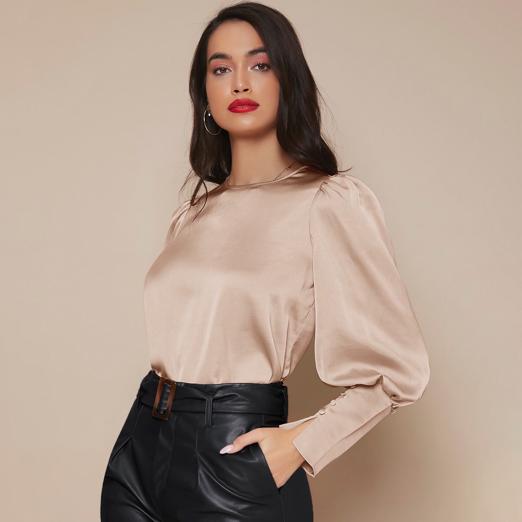 Chemise Satin à Manches Longues pour Femme - Emilia Lane
