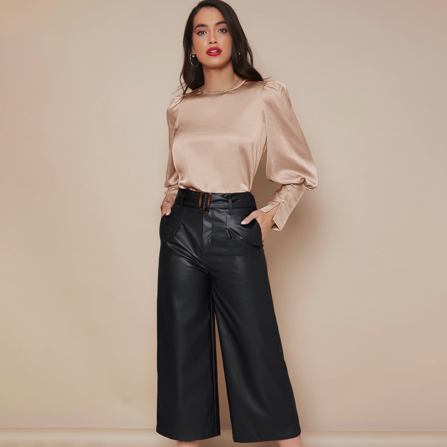 Chemise Satin à Manches Longues pour Femme - Emilia Lane