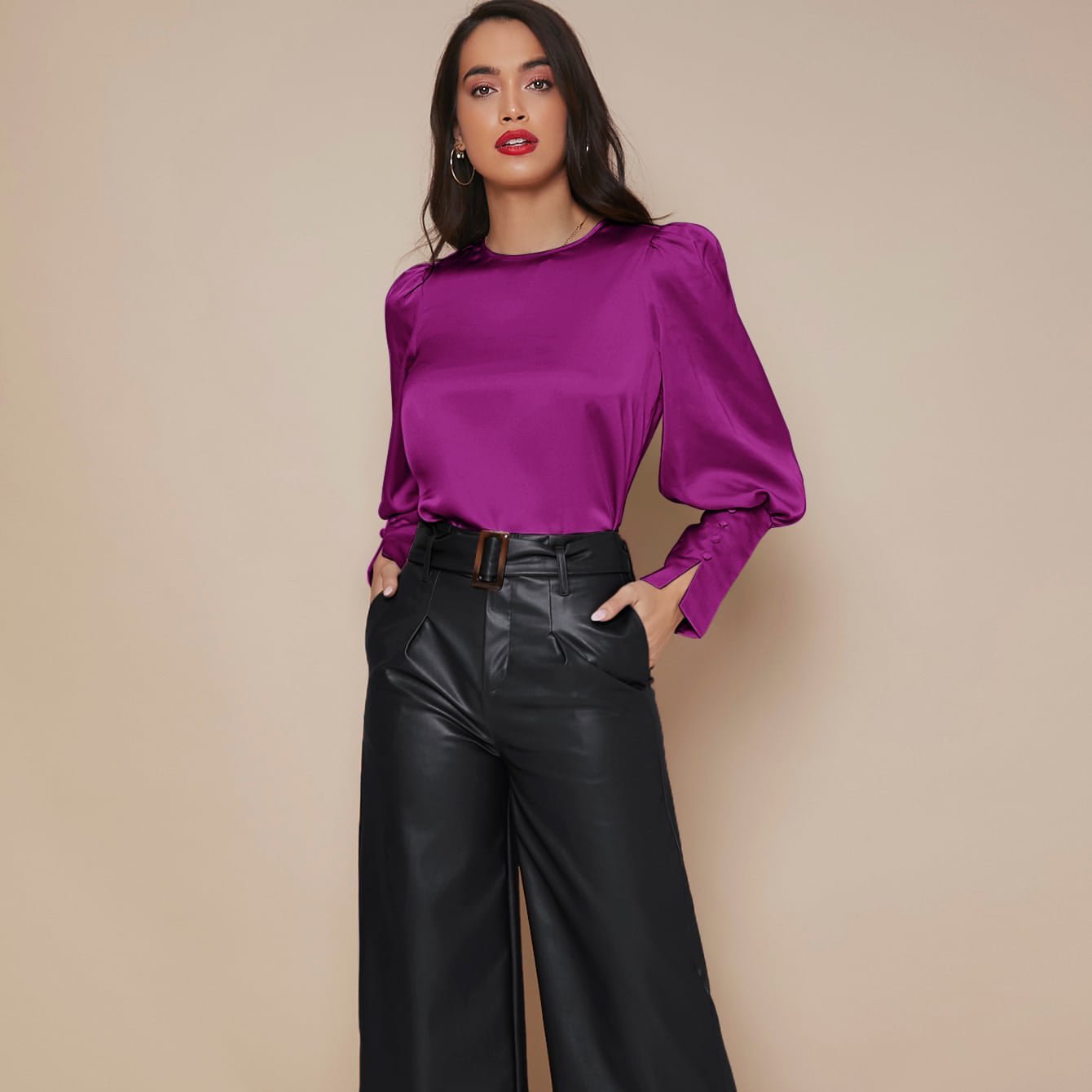 Chemise Satin à Manches Longues pour Femme - Emilia Lane
