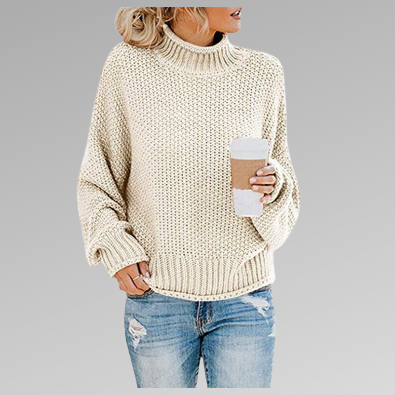 Oversized Knit Sweater with High Neck for Women